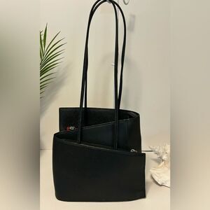 Cleo & Patek Black Italian Leather Asymmetrical Zig Zag Shoulder Hand Bag Purse